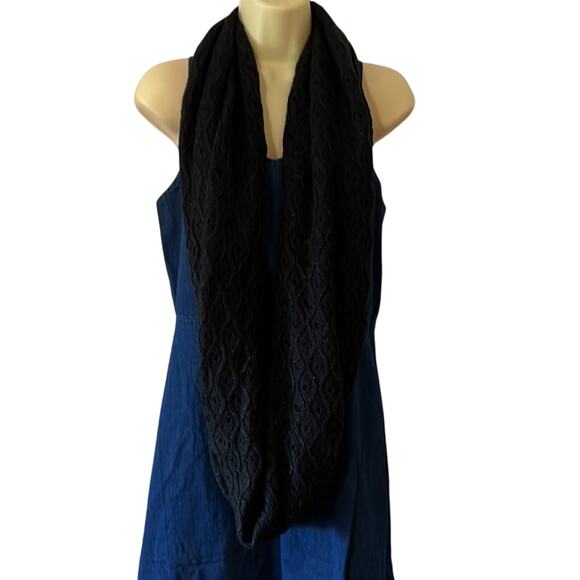 Black Infinity Scarf Acrylic Blend Sweater Knit Warm Cozy Soft - Picture 2 of 6